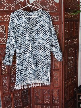 Blue Island Tie Front Tunic Top Size L